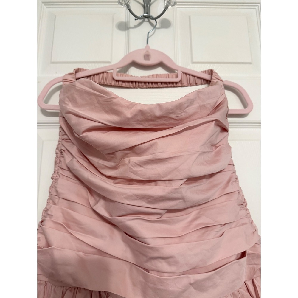 Meshki Pink Ruched Bubble Hem Mini Dress Halter Neckline Large Coquette Romanic - Picture 6 of 8